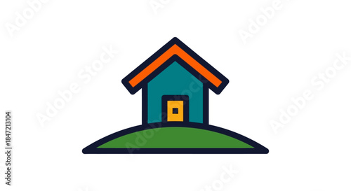 simple house icon on green hill minimalist home symbol for real estate logo property app interface and mortgage branding design