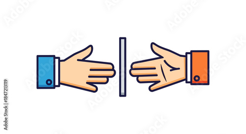 social distancing handshake alternative two cartoon hands separated by glass barrier symbolizing safe greeting during covid communication
