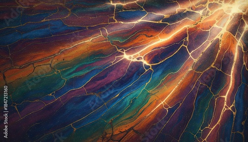 Abstract Cosmic Energy Burst With Golden Light Streaks And Starry Nebula In Vibrant Colors And Textured Gradients