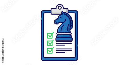 strategic planning checklist icon with chess knight on clipboard illustrating business strategy project management and decision making