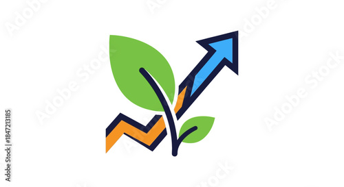 sustainable business growth concept with green leaves and upward arrow eco friendly investment and environmental finance logo design