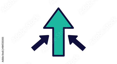 upward arrow growth icon with two arrows merging into one flat minimal vector symbol for business success progress and career advancement