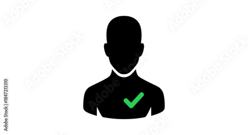 user profile icon with green check mark indicating verified account status simple black avatar graphic for authentication and approval