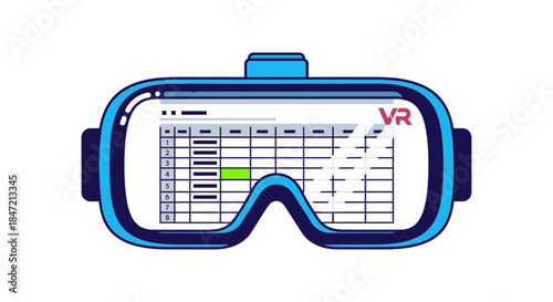 virtual reality spreadsheet dashboard displayed inside vr goggles illustrating immersive data analytics and futuristic business reporting