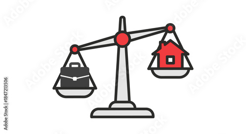 work life balance concept with briefcase and house on weighing scale flat vector illustration for career family and lifestyle design