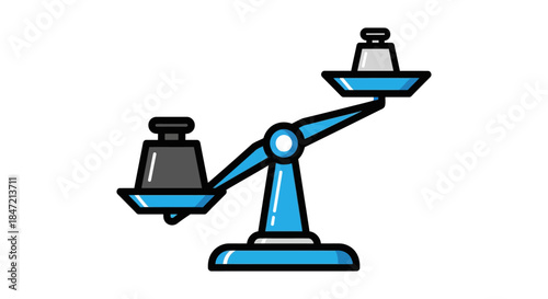 imbalance scale icon with heavy and light weights simple blue cartoon balance illustration on white background for fairness and inequality