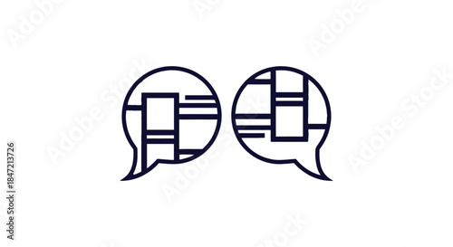 minimalist chat bubble logo with abstract geometric lines modern communication icon on white background for messaging app branding