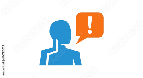 person warning icon with exclamation mark speech bubble simple flat silhouette pictogram for alert notification and safety communication