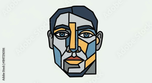 Geometric Cubism Style Abstract Portrait of a Man's Face Constructed with Segmented Shapes