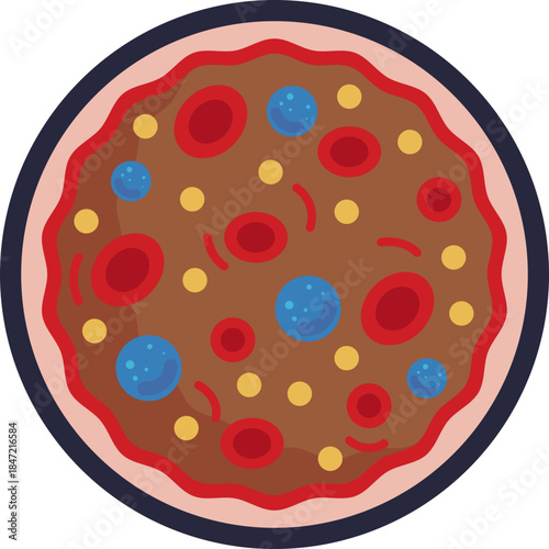 An icon representing red blood cells circulating in the bloodstream, commonly used to illustrate blood-related processes affected by diabetes.
