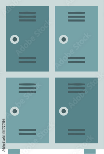 Flat vector illustration of a bank of four blue school lockers.