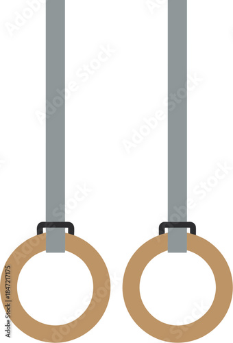 Pair of wooden gymnastic rings for strength and fitness training.