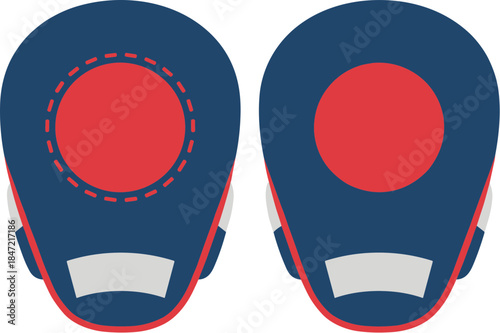 Vector illustration of a pair of blue and red boxing focus mitts.