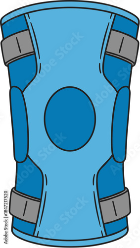 Blue orthopedic knee brace with adjustable straps for support.