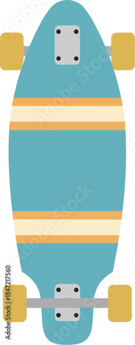 Blue and orange striped longboard skateboard vector illustration.
