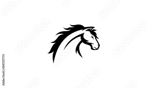 Dynamic black and white horse head logo design.