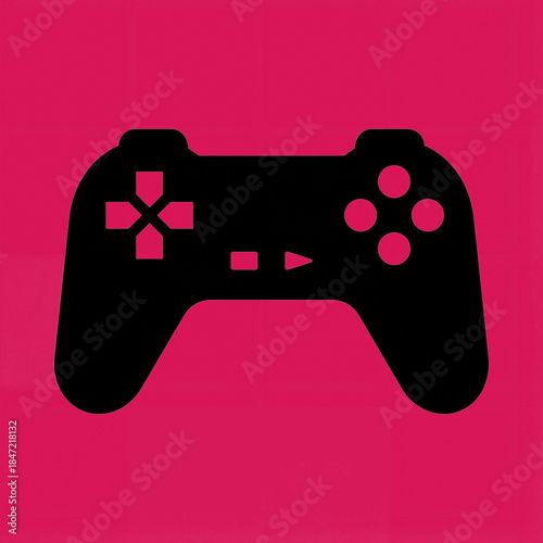 Video game controller design in simple black shape in color: vivid pink