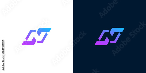 Sleek and vibrant abstract letter N logo design featuring a modern gradient color palette, perfect for innovative technology or corporate branding solutions