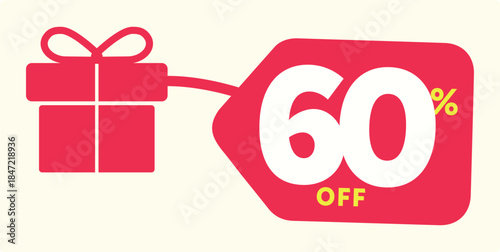 60% party, gift, buy, promotion, box, tag, commerce, price, value. market, sale, special, off, Merry Christmas. Discount, special, store,icon, vector, set