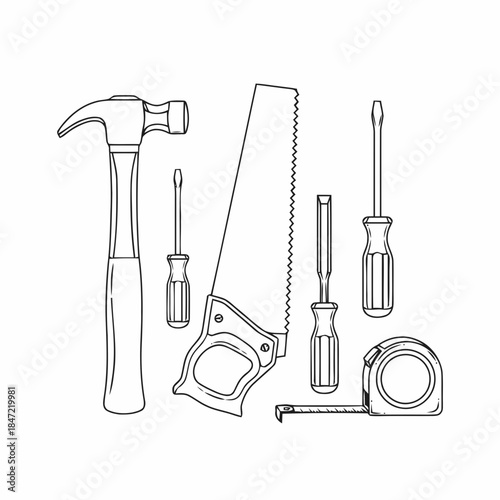 Hand Tools Line Art Construction Illustration