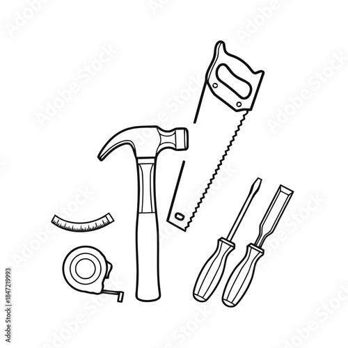 Hand Tools Line Art Construction Illustration