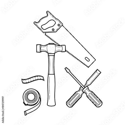 Hand Tools Line Art Construction Illustration