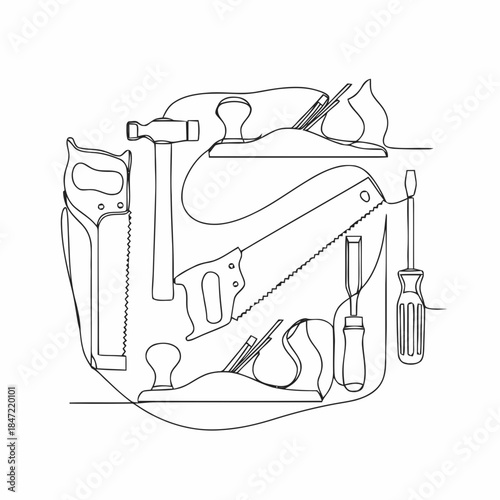 Hand Tools Line Art Construction Illustration