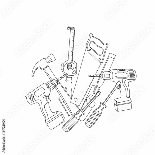 Hand Tools Line Art Construction Illustration