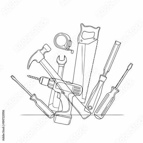 Hand Tools Line Art Construction Illustration