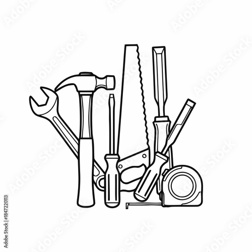 Hand Tools Line Art Construction Illustration