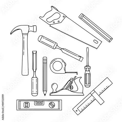 Hand Tools Line Art Construction Illustration
