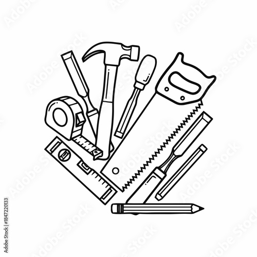 Hand Tools Line Art Construction Illustration