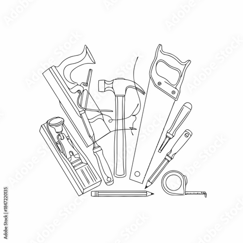 Hand Tools Line Art Construction Illustration