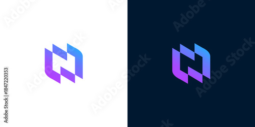 Modern Abstract Logo Design with Gradient Colors on White and Dark Backgrounds