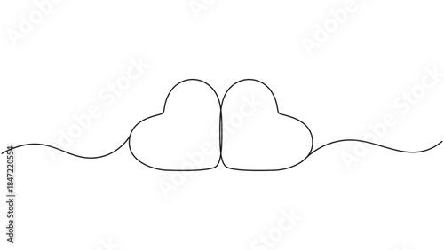 Minimalistic Line Art of Two Hearts Connected by Continuous Curves Representing Love and Unity