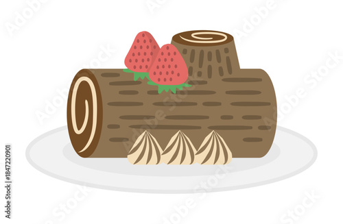 イチゴの乗ったブッシュドノエルのイラスト