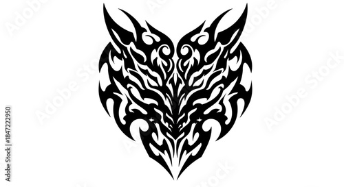 A striking vector illustration showcases a stylized dragon head, rendered in bold black tribal art, perfect for tattoos, logos, or graphic design projects on a clean white background.