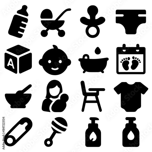 Essentials of Infancy: A selection of essential infant care items, carefully arranged to capture the early days of a newborn, representing the essentials and needs of newborns and infants.