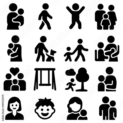 Symbolic Family Icon Collection: A collection of symbolic icons representing family life, encompassing various scenarios and emotions.