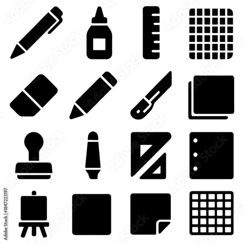Stationery Set Silhouette: A collection of essential stationery items, each captured in bold silhouette, showcasing the tools of creativity, precision, and organization.