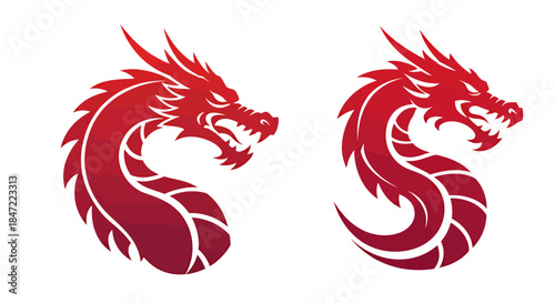 A fierce red dragon vector illustration, showcasing its strength and power in a minimalist design, ideal for logos, tattoos, or graphic elements on a white background.