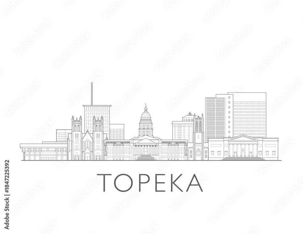 Obraz premium Topeka Kansas cityscape illustration skyline drawing