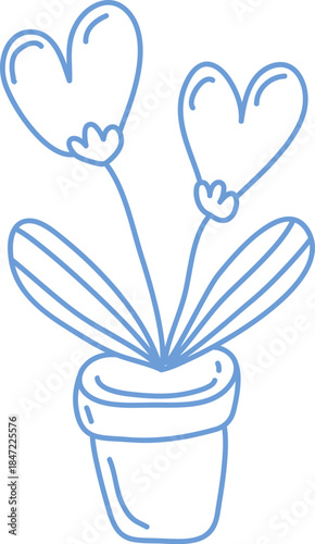 Heart Plant In Flowerpot Line Art