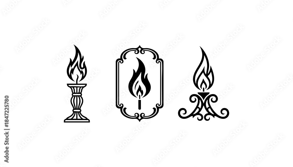 Obraz premium Black and White Candle Flame Vintage Light Design