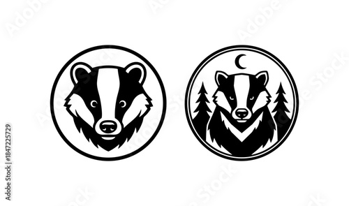 Black and White Badger Wildlife Forest Animal Badge