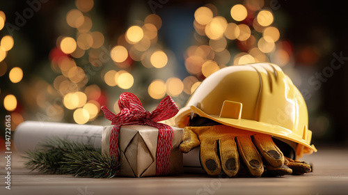 Christmas Gift for a Construction Worker with Safety Helmet and Tools