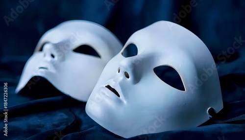 two white masquerade masks on a dark background