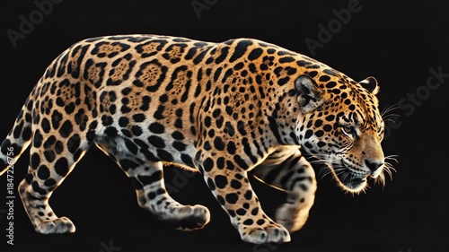 Leopard Walking with Focused Gait in Low Light Jungle Environment