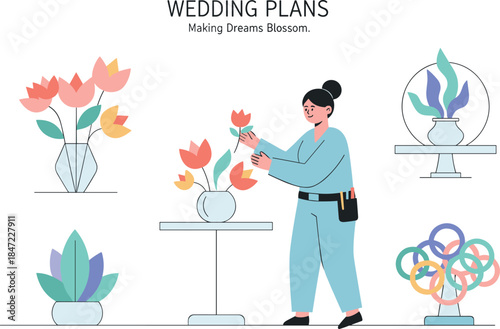 Woman arranging flowers for wedding plans and event decoration