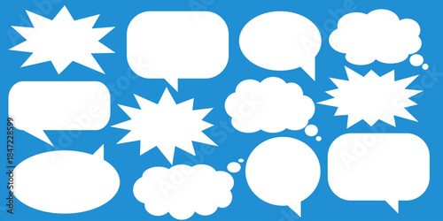 A set of chat box designs for comments on social media or comics. Vector designs of speech bubbles, text boxes, and conversation chat columns in comics.